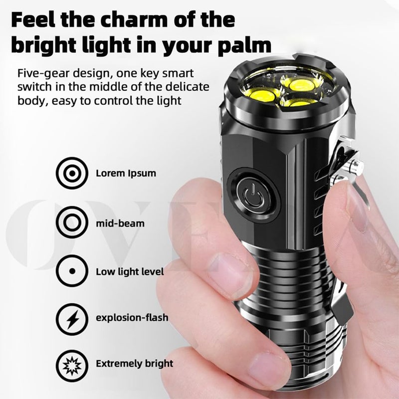 overa ThreeEyed Monster Mini LED Torch Ultra Bright Portable Small LED Torch Super Bright Mini Torch Rechargeable Torch Black - Image 4