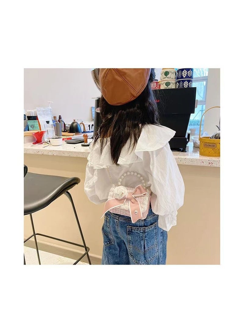 1-Piece Simulation Pearl Handle Handbag,Fashion Big Bowknot Design Girls Simple Crossbody Bags,Lady Small Lightweight Carry-On Bag,Colour Pink - Image 4