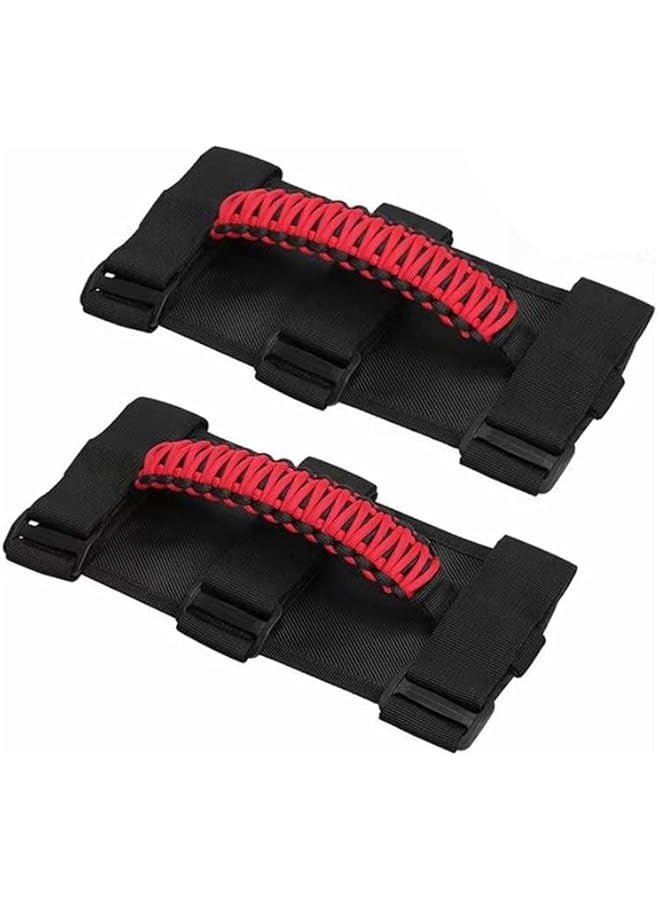 TRASSLE Roof Armrest, Roll Bar Grab Handles,Grab Handles for Jeep Accessories, Interior Jeep Wrangler Accessories,Premium Paracord Grips for Roll Bar Straps Handles 3 Straps Design, Red  - Image 1