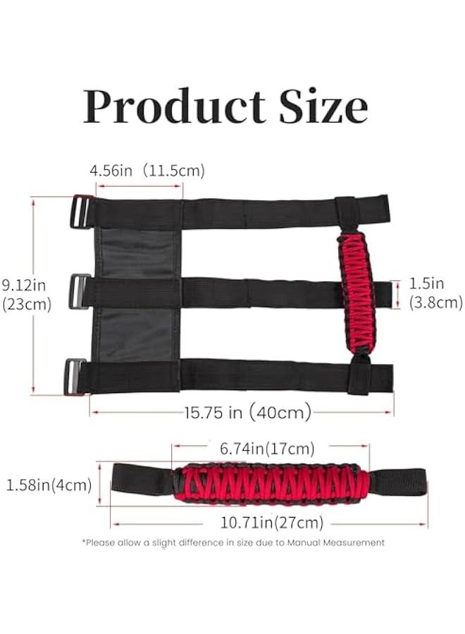 TRASSLE Roof Armrest, Roll Bar Grab Handles,Grab Handles for Jeep Accessories, Interior Jeep Wrangler Accessories,Premium Paracord Grips for Roll Bar Straps Handles 3 Straps Design, Red  - Image 2