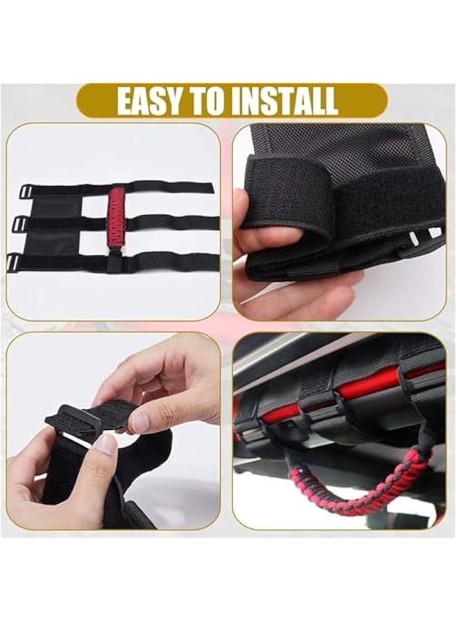 TRASSLE Roof Armrest, Roll Bar Grab Handles,Grab Handles for Jeep Accessories, Interior Jeep Wrangler Accessories,Premium Paracord Grips for Roll Bar Straps Handles 3 Straps Design, Red  - Image 5