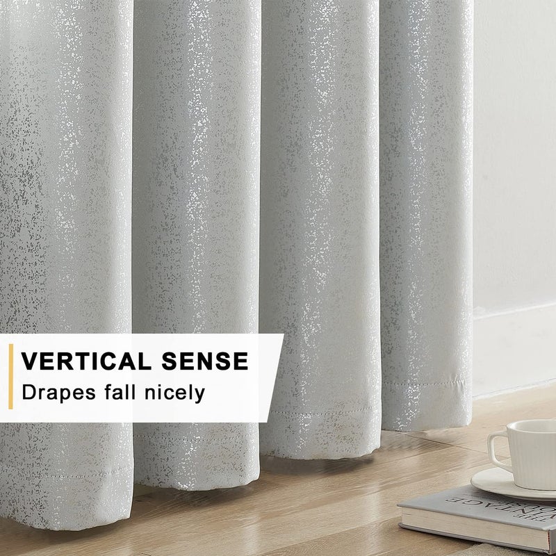 TERLYTEX White Silver Curtains for Living Room - Metallic Silver Spots Sparkle Blackout Curtains 84 Inch Long, Thermal Insulated Darkening Grommet Shiny Curtains, 52 x 84 Inch, 2 Panels, Greyish White - Image 4