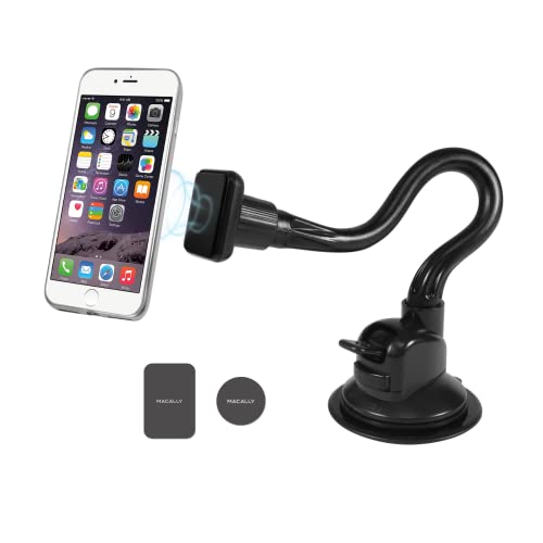 Macally Windshield Phone Mount for Car Magnetic - Suction Cup Window Mount Phone Holder with 8" Long Gooseneck Arm & Super Strong Magnet Mount for Smartphone and iPhone - Image 1