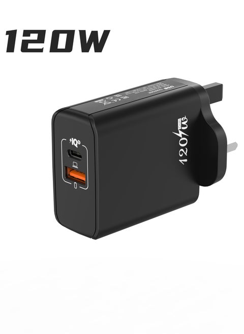 120W UK gallium nitride Super Fast Charging Adapter Mobile Phone Charger Travel Power Adapter Black