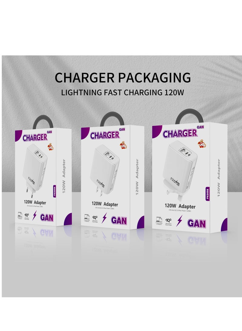 Generic - 120W UK gallium nitride Super Fast Charging Adapter Mobile Phone Charger Travel Power Adapter Black - Image 1