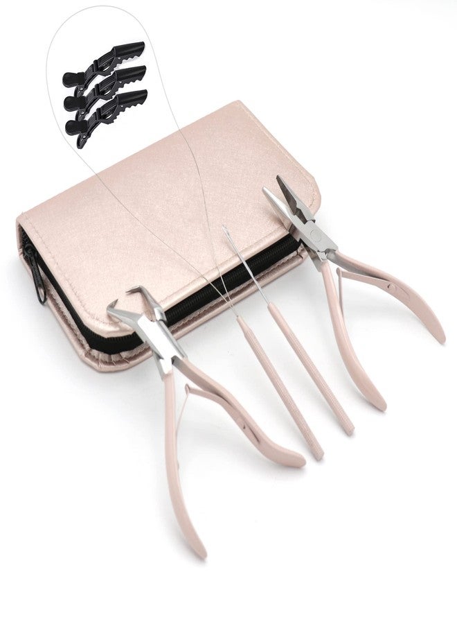 ChoCho Track Chocho Professional Hair Extension Tools Stainless Steel Beading Kit Micro link Bead Closer and Remover Pliers set I-Link Micro Ring Loop Needle Pulling Hook Hair Clips for styling (Tea Pink) - Image 1