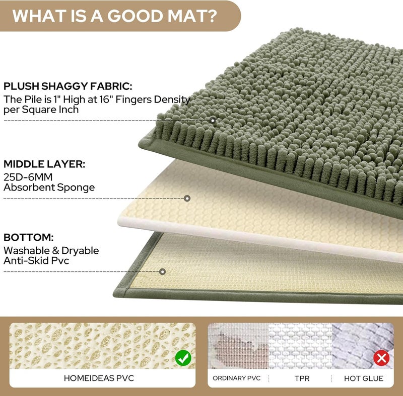 HOMEIDEAS 3 Pieces Bathroom Rugs, Ultra Soft Non Slip Absorbent Chenille Toilet Bath Mat Set (Sage Green,17"x24"+20"x32"+U Shape 20"x24") - Image 4