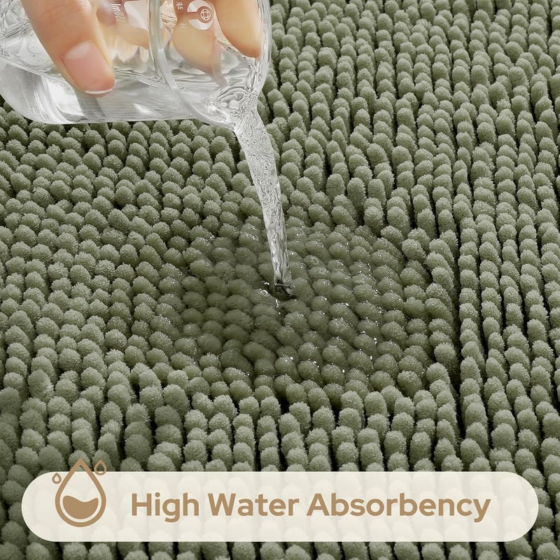 HOMEIDEAS 3 Pieces Bathroom Rugs, Ultra Soft Non Slip Absorbent Chenille Toilet Bath Mat Set (Sage Green,17"x24"+20"x32"+U Shape 20"x24") - Image 5