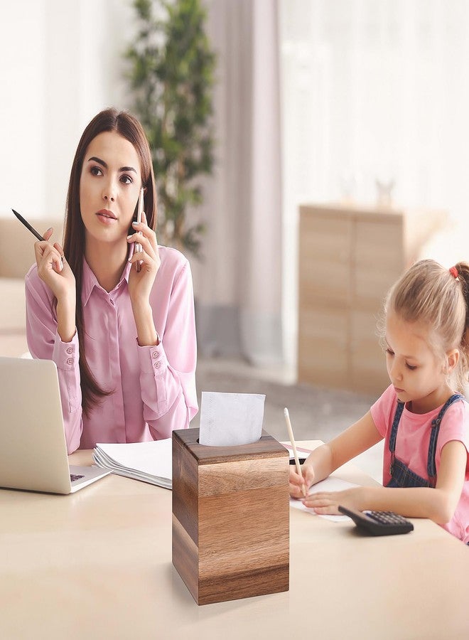 غطاء علبة مناديل مربع من KYDIFS، حامل علبة مناديل من خشب الأكاسيا بقاعدة منزلقة، غطاء علبة مناديل خشبي مكعب الشكل للحمام، غرفة النوم، طاولة الطعام، المكتب، المطبخ - Image 5