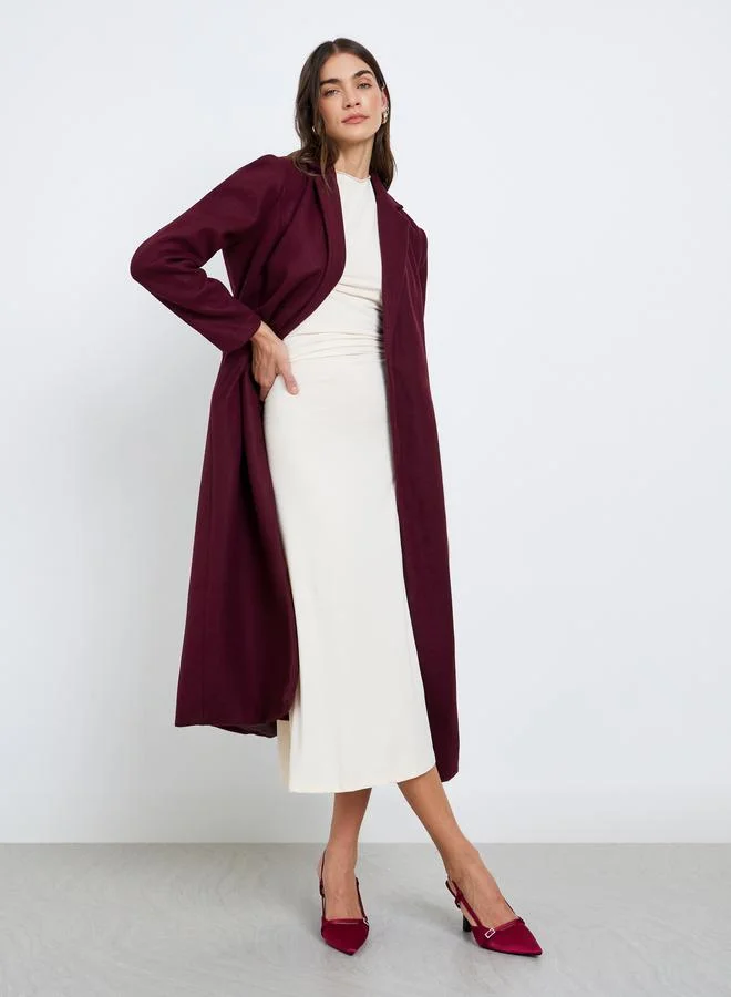 Styli Regular Fit Belted Maxi Wool Coat
