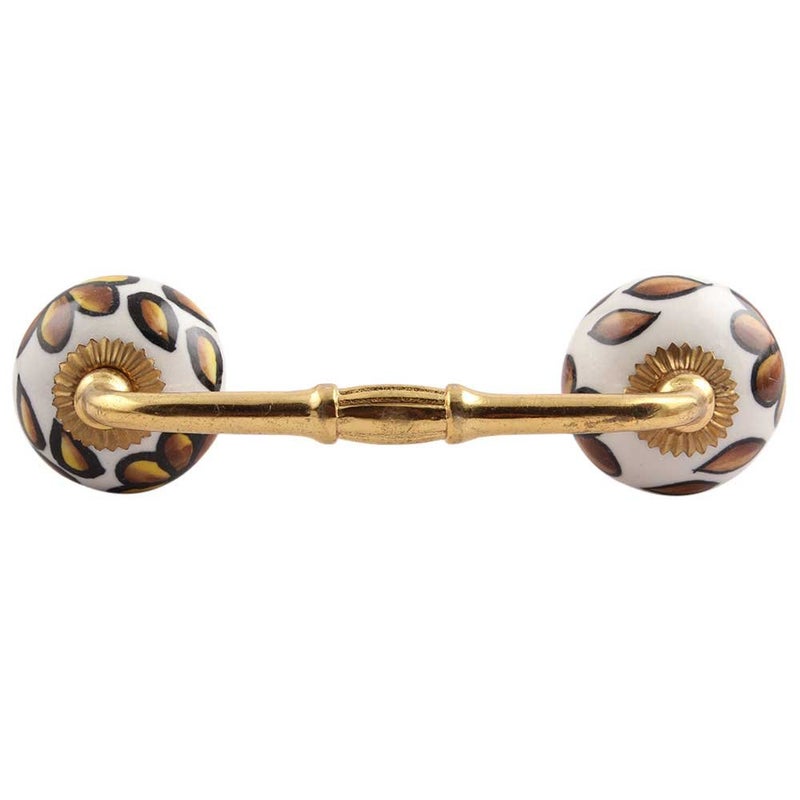 Indian-Shelf IndianShelf 1 Pack Ceramic Brown Door Handles Interior Flower Handles for Cabinets and Drawers Dresser Gold Hardware 4 Hole to Hole BH378CK169  - Image 1