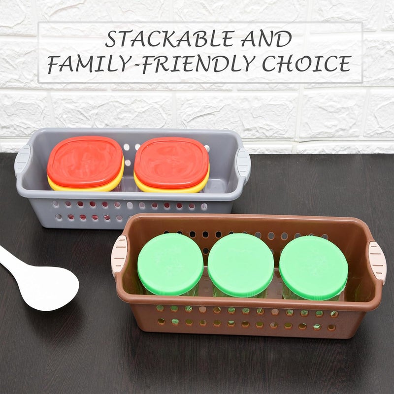 Kuber Industries Kuber Industries Pack of 2 Storage Basket | Storage Organizer for Refrigerator-Vegetables-Stationery | Multipurpose Cabinet Shelf Rack | Storage Box for Kitchen | JAWA-1 | Small | Gray & Peach - Image 5