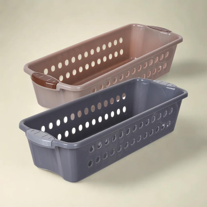 Kuber Industries Kuber Industries Pack of 2 Storage Basket | Storage Organizer for Refrigerator-Vegetables-Stationery | Multipurpose Cabinet Shelf Rack | Storage Box for Kitchen | JAWA-1 | Small | Gray & Peach - Image 1