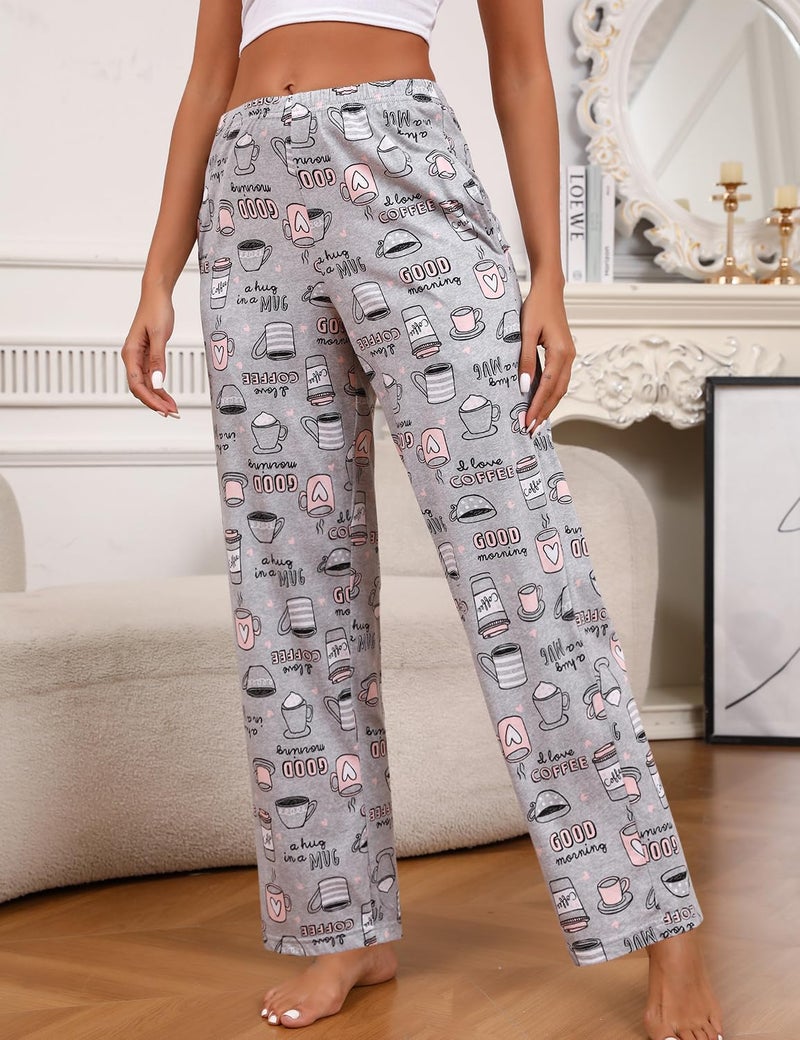 PNAEONG Women Cotton Pajama Pants Comfy Pj Bottoms Soft Printed Lounge Pant with Pockets Coffee+Pink Paisley L - Image 2