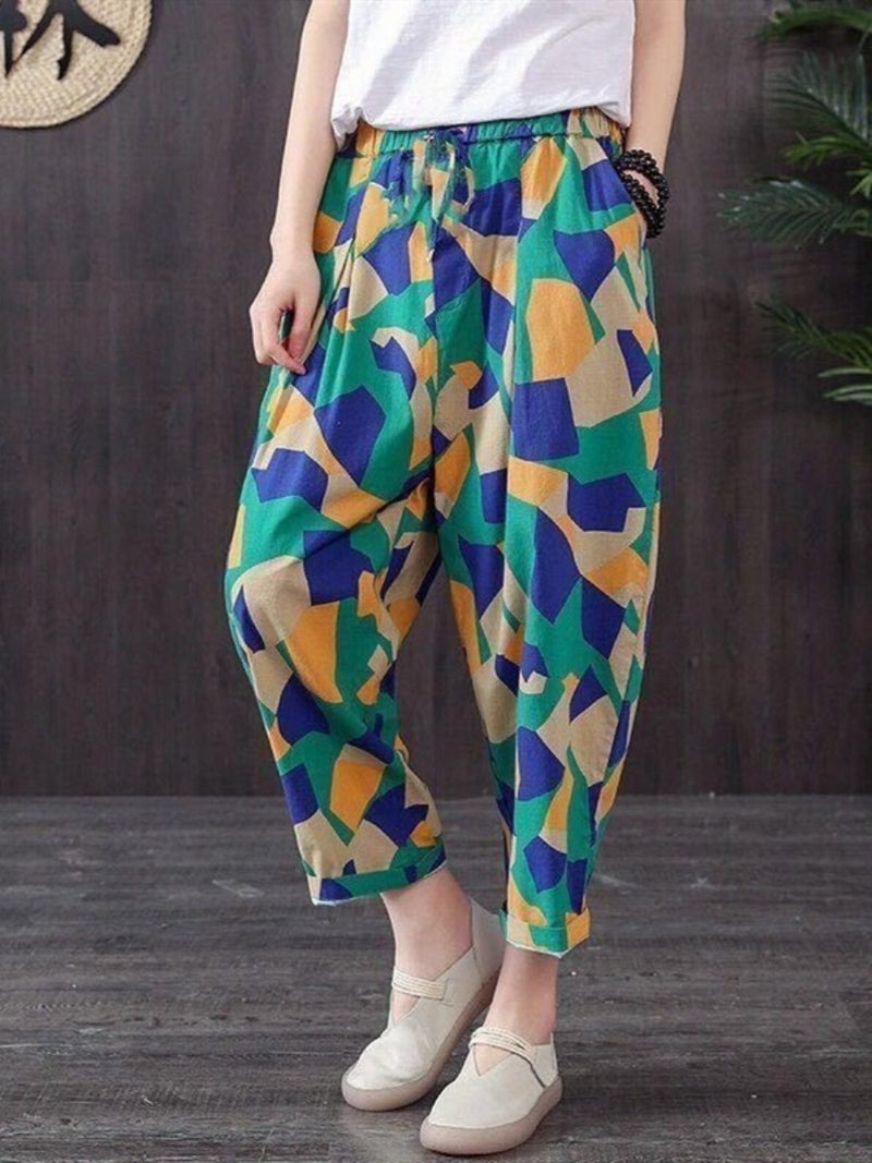 Plus Size Women'S Clothing 2023 New Pure Cotton Women'S Pants Fashionable Mom Pants Summer Thin Printed Nine-Point Casual Harem Pants - Image 5
