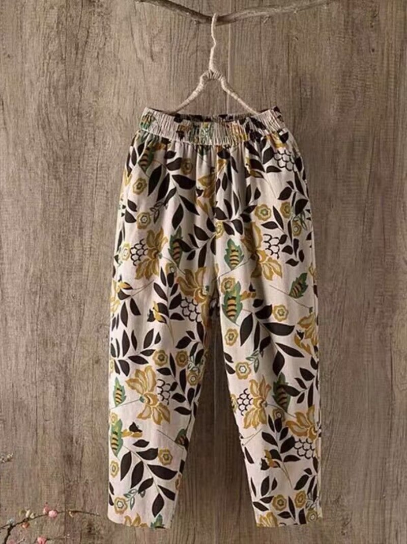 Plus Size Women'S Clothing 2023 New Pure Cotton Women'S Pants Fashionable Mom Pants Summer Thin Printed Nine-Point Casual Harem Pants - Image 4