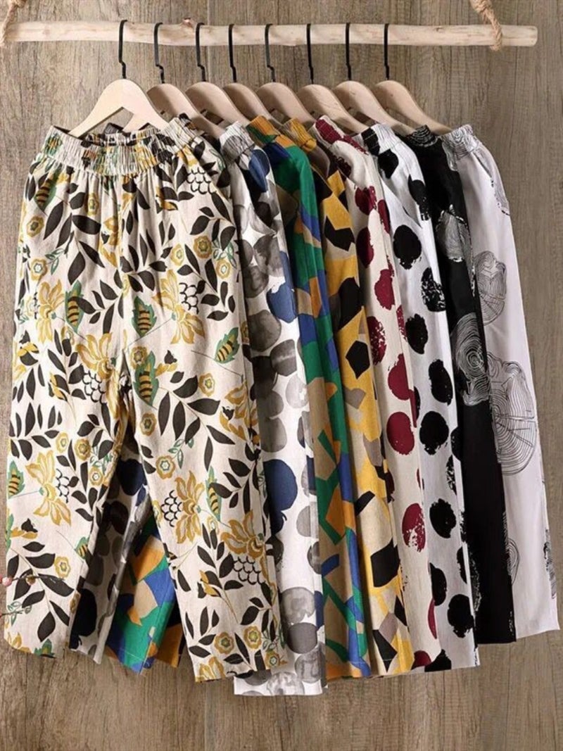 Plus Size Women'S Clothing 2023 New Pure Cotton Women'S Pants Fashionable Mom Pants Summer Thin Printed Nine-Point Casual Harem Pants - Image 2