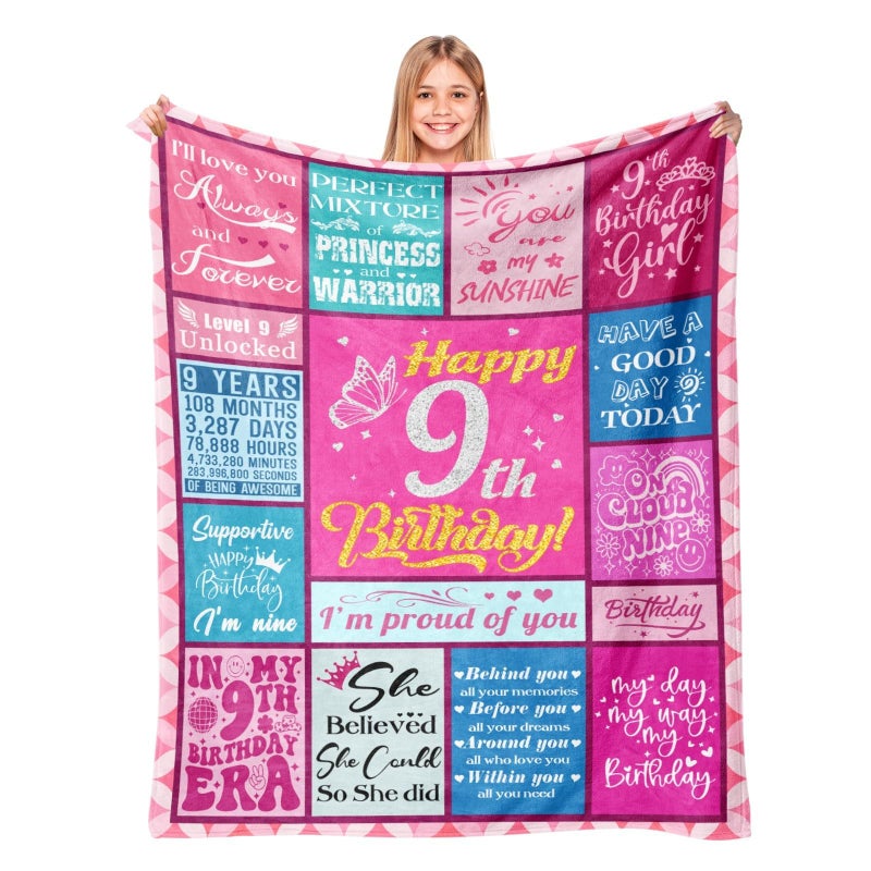 Lavua 9 Year Old Girl Birthday Gifts - Birthday Gift for 9 Years Old Girl - 9th Birthday Decorations for Girls Daughter Granddaughter Niece - 9-Year-Old Girls Gift - 9th Blanket 50"X60" - Image 1