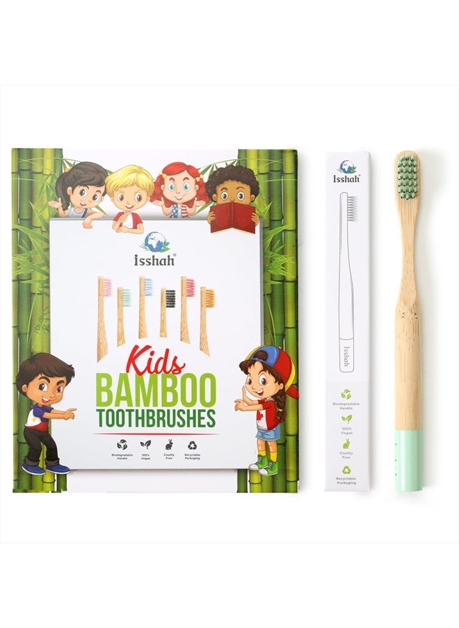 Isshah - Kids Bamboo Toothbrushes Biodegradable Handle BPA Free Eco Friendly Children Size, Pack of 6 (Spiral Soft Nylon Bristles) - Image 1