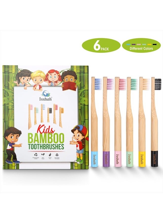 Isshah - Kids Bamboo Toothbrushes Biodegradable Handle BPA Free Eco Friendly Children Size, Pack of 6 (Spiral Soft Nylon Bristles) - Image 1