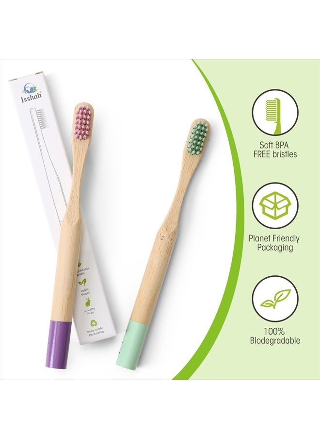 Isshah - Kids Bamboo Toothbrushes Biodegradable Handle BPA Free Eco Friendly Children Size, Pack of 6 (Spiral Soft Nylon Bristles) - Image 1