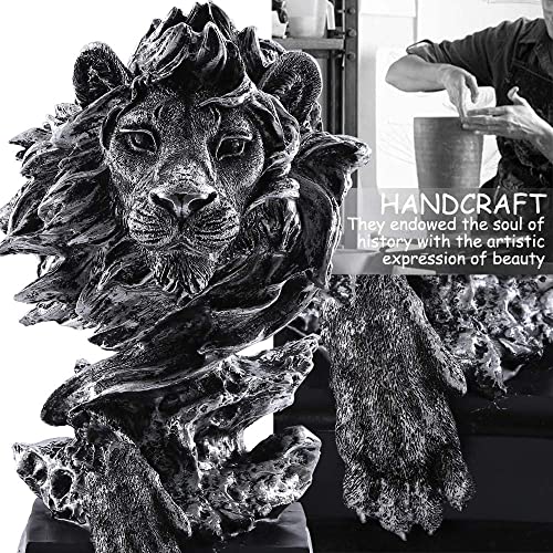 H&W Sandstone Lion Figurines - The King of Beasts - Statue Decoration for Home/Study/Living Room, Great Collectible Figurines, Best Gift for The Man, Silver Color (HH17-D3) - Image 2