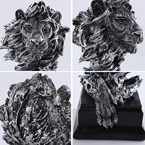H&W Sandstone Lion Figurines - The King of Beasts - Statue Decoration for Home/Study/Living Room, Great Collectible Figurines, Best Gift for The Man, Silver Color (HH17-D3) - Image 3