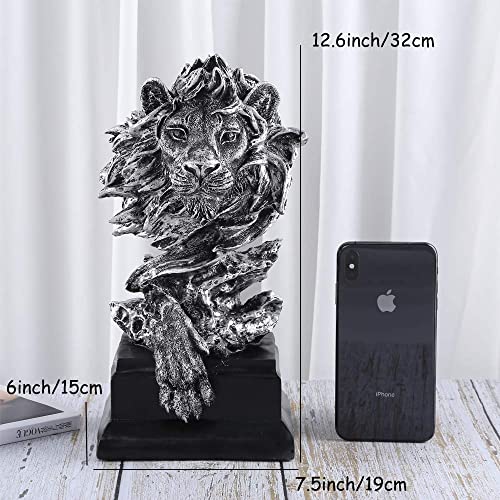 H&W Sandstone Lion Figurines - The King of Beasts - Statue Decoration for Home/Study/Living Room, Great Collectible Figurines, Best Gift for The Man, Silver Color (HH17-D3) - Image 4