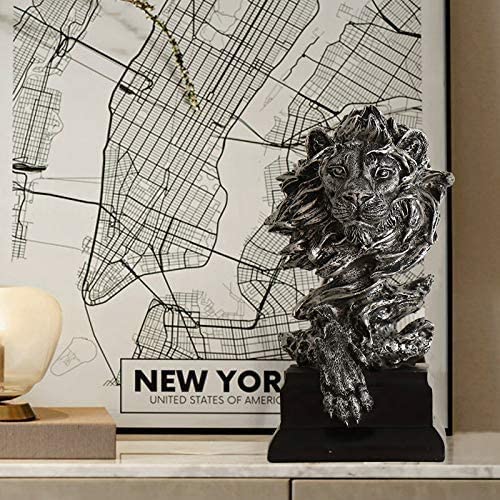 H&W Sandstone Lion Figurines - The King of Beasts - Statue Decoration for Home/Study/Living Room, Great Collectible Figurines, Best Gift for The Man, Silver Color (HH17-D3) - Image 5