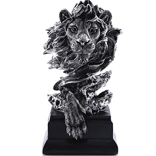 H&W Sandstone Lion Figurines - The King of Beasts - Statue Decoration for Home/Study/Living Room, Great Collectible Figurines, Best Gift for The Man, Silver Color (HH17-D3) - Image 1
