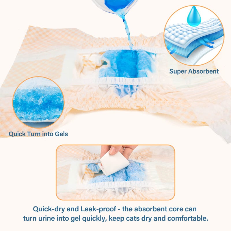 Pet Soft حفاضات قطة ناعمة وقابلة للتخلص منها - حفاضات للكلاب الإناث للقطط والكلاب في فترة الحرارة أو سلس البول، حفاضات للكلاب فائقة الامتصاص ومضادة للتسرب 24 قطعة (برتقالي، XS) - Image 4