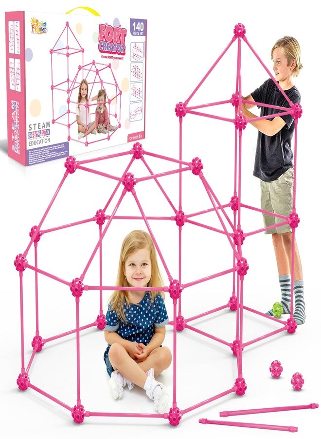 spring flower SpringFlower Fort Building Kit for Kids,STEM Construction Toys, Educational Gift for 3 4 5 6 7 8 9 10 11 12 Years Old Boys and Girls,Ultimate Creative Set for Indoor & Outdoors Activity,140 Pcs,Pink - Image 1