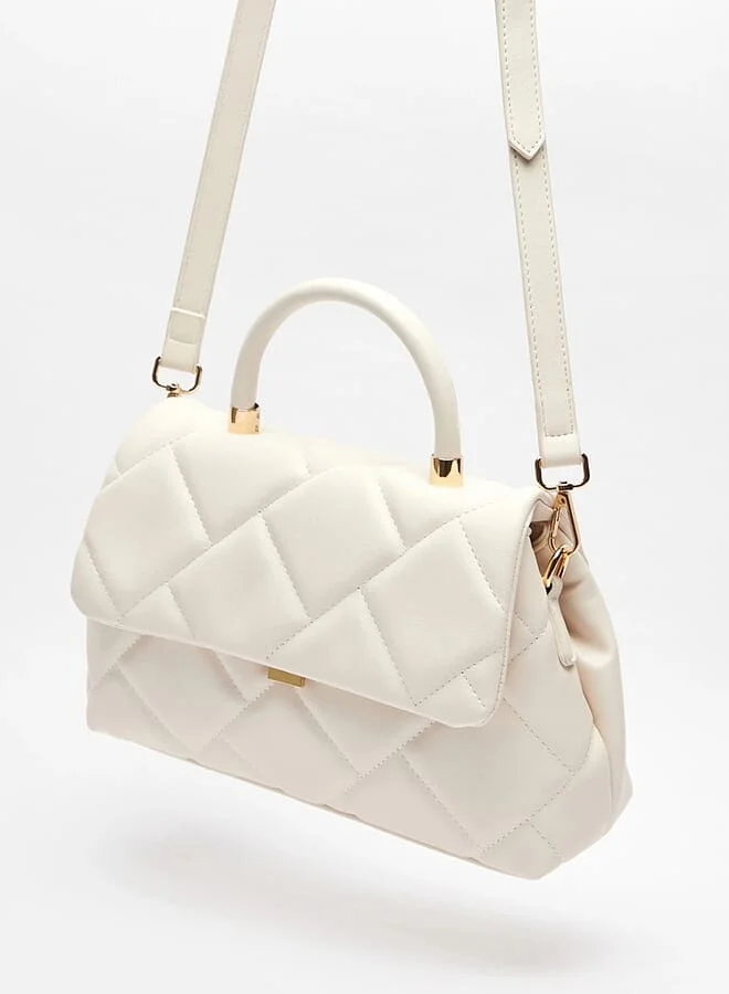 Oaklan by Shoexpress Quilted Satchel Bag With Detachable Strap And Magnetic Closure
