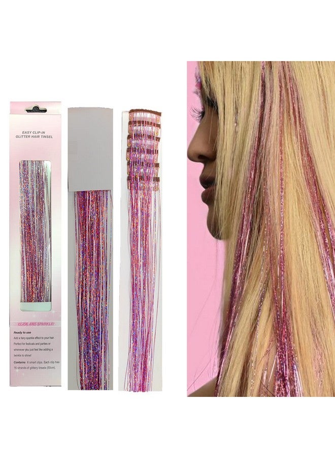 La Bella 47" Holographic Hair Tinsel Shining Gold Professional Sparkle Heatresistant Silk Extensions Easy To Apply Hair Accessories For Girls Party Hair Gifts For Girls (Clip In Hair Tinsel Kit Shining Pink) - Image 2