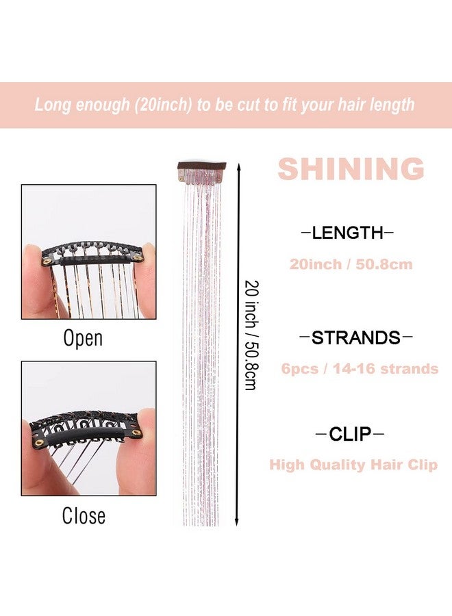 La Bella 47" Holographic Hair Tinsel Shining Gold Professional Sparkle Heatresistant Silk Extensions Easy To Apply Hair Accessories For Girls Party Hair Gifts For Girls (Clip In Hair Tinsel Kit Shining Pink) - Image 3