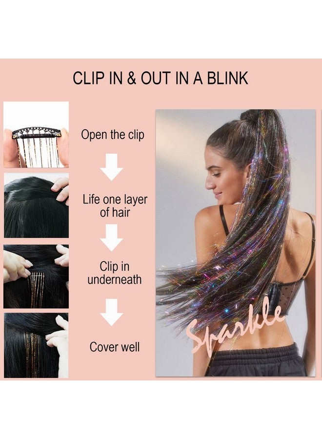 La Bella 47" Holographic Hair Tinsel Shining Gold Professional Sparkle Heatresistant Silk Extensions Easy To Apply Hair Accessories For Girls Party Hair Gifts For Girls (Clip In Hair Tinsel Kit Shining Pink) - Image 4