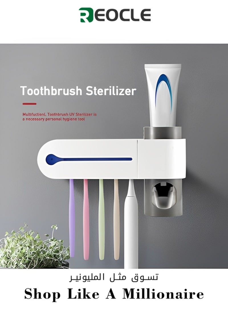 REOCLE - Toothbrush Holders 3 in 1 Function Including Toothbrush Holder & Toothpaste Dispenser & Toothbrush UV Sterilizer Wall Mounted Toothpaste Holder for Bathrooms - Image 1