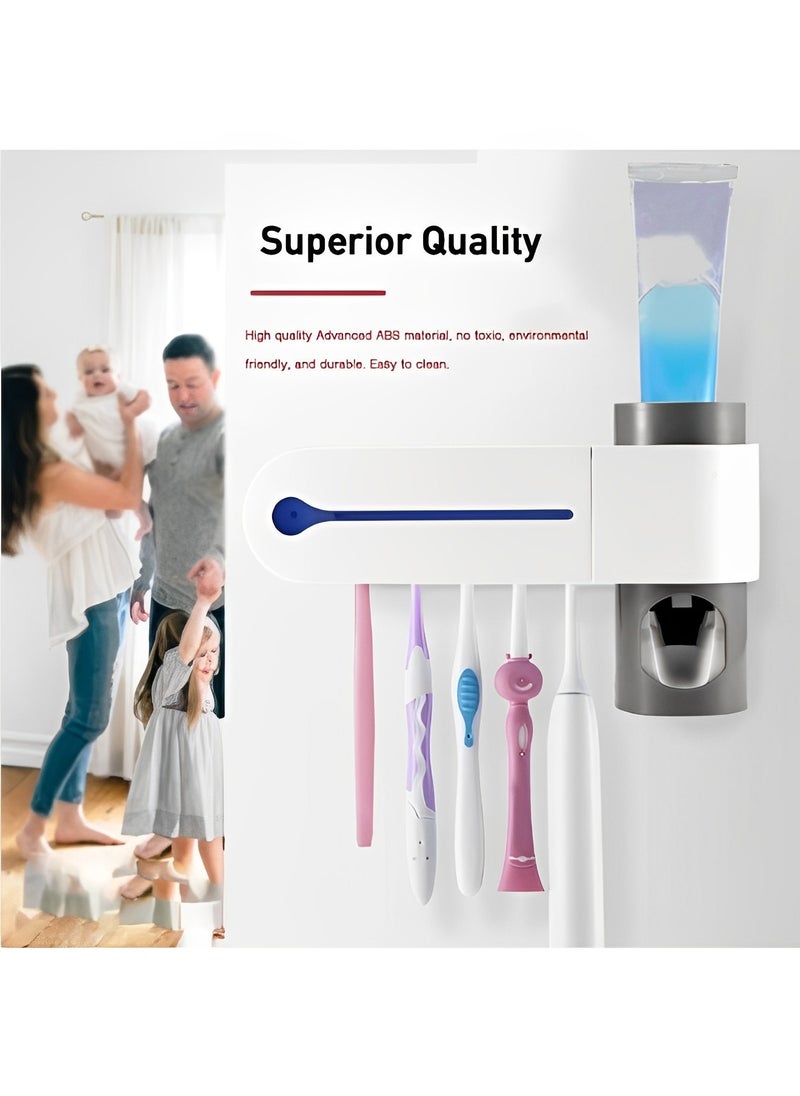 REOCLE - Toothbrush Holders 3 in 1 Function Including Toothbrush Holder & Toothpaste Dispenser & Toothbrush UV Sterilizer Wall Mounted Toothpaste Holder for Bathrooms - Image 1