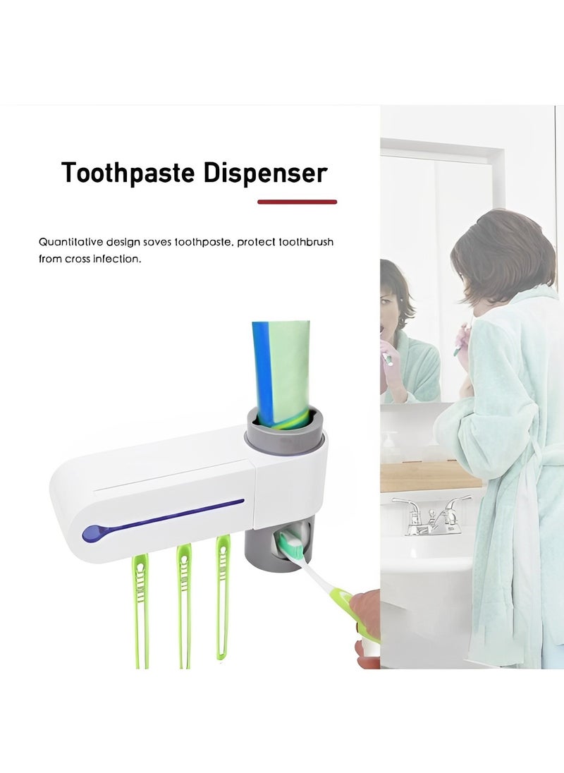 REOCLE - Toothbrush Holders 3 in 1 Function Including Toothbrush Holder & Toothpaste Dispenser & Toothbrush UV Sterilizer Wall Mounted Toothpaste Holder for Bathrooms - Image 1