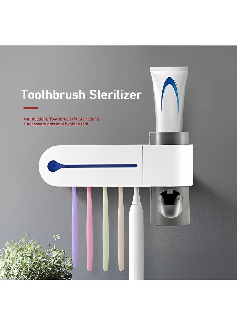 REOCLE - Toothbrush Holders 3 in 1 Function Including Toothbrush Holder & Toothpaste Dispenser & Toothbrush UV Sterilizer Wall Mounted Toothpaste Holder for Bathrooms - Image 1