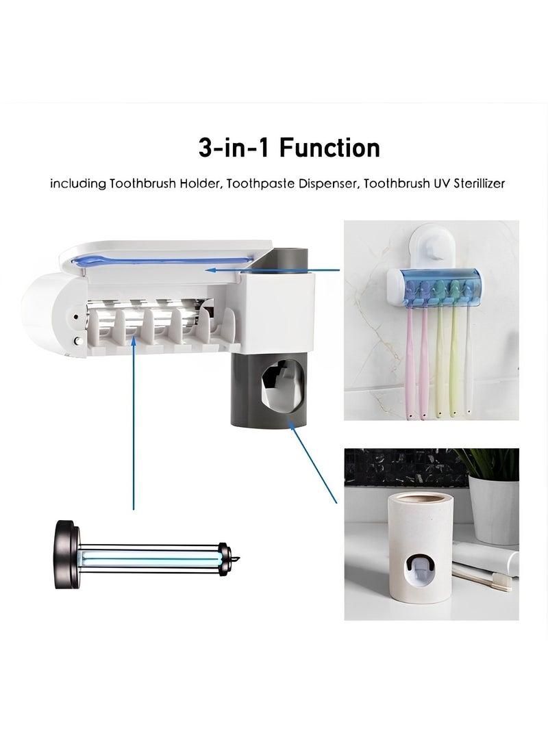 REOCLE - Toothbrush Holders 3 in 1 Function Including Toothbrush Holder & Toothpaste Dispenser & Toothbrush UV Sterilizer Wall Mounted Toothpaste Holder for Bathrooms - Image 1