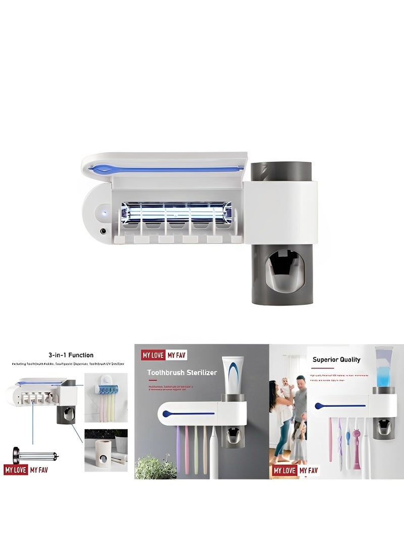 REOCLE - Toothbrush Holders 3 in 1 Function Including Toothbrush Holder & Toothpaste Dispenser & Toothbrush UV Sterilizer Wall Mounted Toothpaste Holder for Bathrooms - Image 1