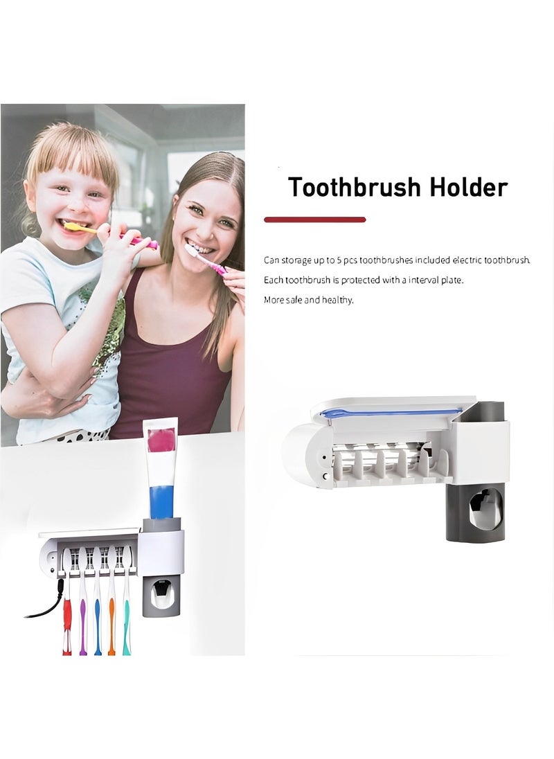 REOCLE - Toothbrush Holders 3 in 1 Function Including Toothbrush Holder & Toothpaste Dispenser & Toothbrush UV Sterilizer Wall Mounted Toothpaste Holder for Bathrooms - Image 1
