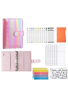 Generic A6 Cash Envelopes Budget Binder,6 Ring Leather Notebook Binder Cover Binder Money Organizer Zippe Pockets,12pcs Expense Budget Sheets, 2pcs Letter Sticker Labels, Saving Cash Envelopes System (Pink)  - Image 1