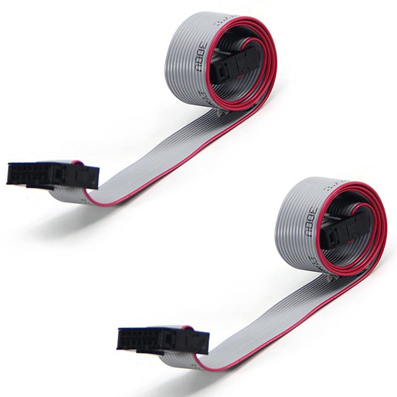 Fielect 2pcs IDC 14 Pin Connector Gray Wire Flat Ribbon Cable Connector Length 30cm 2.54mm Pitch