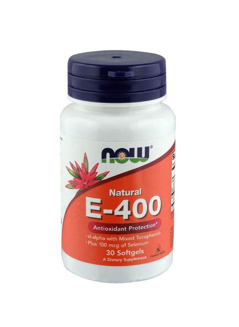 Now 400 IU Vitamin E Antioxidant Supplement with Selenium & Mixed Tocopherols, 30 softgels - Image 1