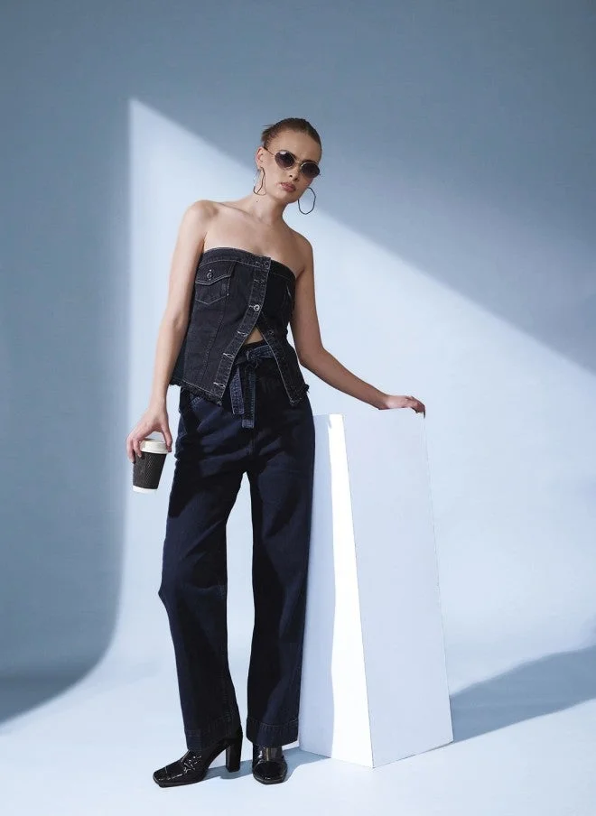 STREET 9 بلوزة كورسيه من الدنيم للنساء