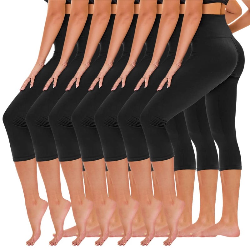 TNNZEET 7 Pack Capri Leggings for Women, High Waisted Soft Black Workout Yoga Pants - Image 1