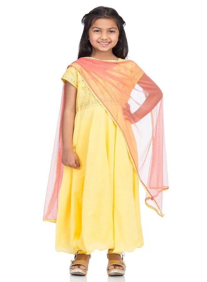 BIBA Girl's Ethnic Yellow Cotton Kurta Set (Size_3) - Image 1