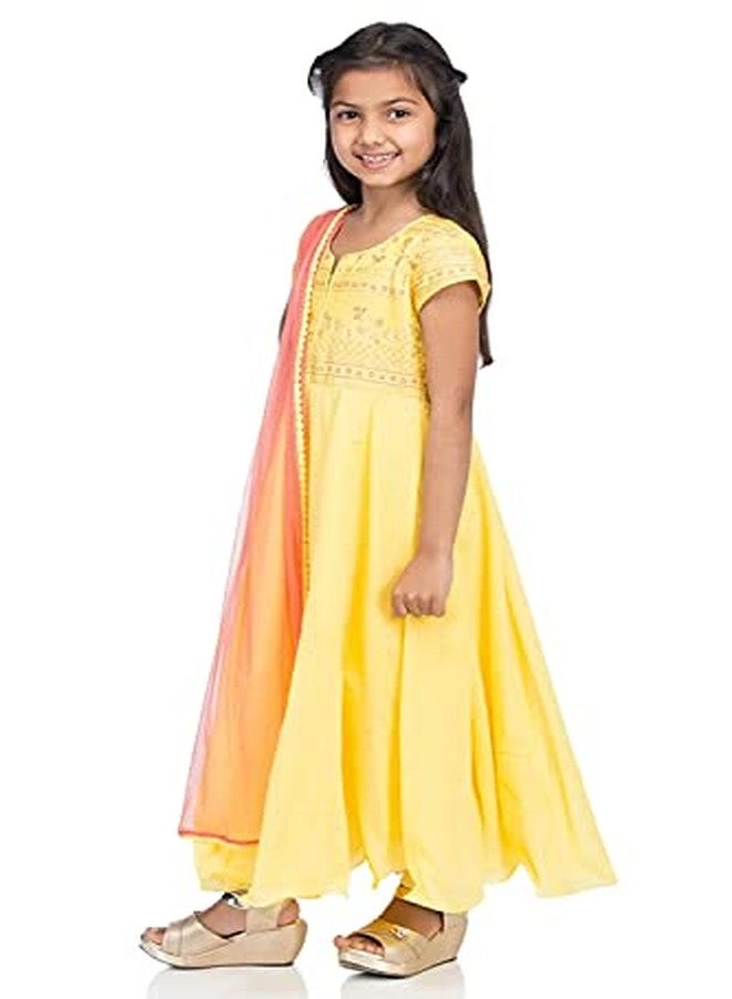 BIBA Girl's Ethnic Yellow Cotton Kurta Set (Size_3) - Image 3